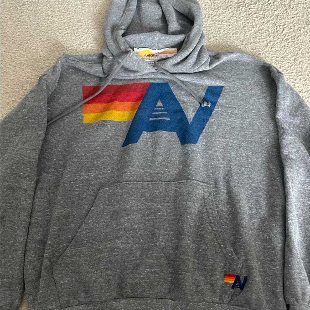 Aviator Nation Gray Sweatshirt with Multicolor Logo EUC XS